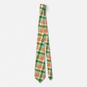 Weiß Orange Grün Kariertes Tartan Design Krawatte (Vorderseite)