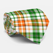 Weiß Orange Grün Kariertes Tartan Design Krawatte (Gerollt)