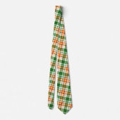 Weiß Orange Grün Kariertes Tartan Design Krawatte (Rückseite)