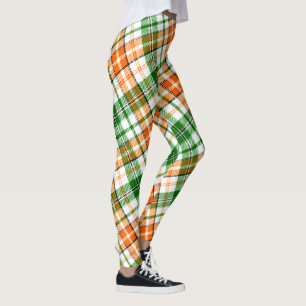Weiß Orange Grün Kariertes Tartan Design  Leggings