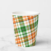 Weiß Orange Grün Kariertes Tartan Design Pappbecher (Rückseite)