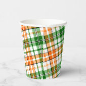 Weiß Orange Grün Kariertes Tartan Design Pappbecher (Rechts)