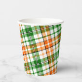 Weiß Orange Grün Kariertes Tartan Design Pappbecher (Vorderseite)
