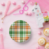 Weiß Orange Grün Kariertes Tartan Design Pappteller (Party)