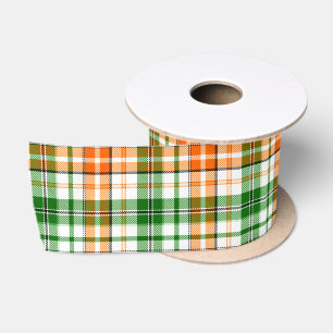 Weiß Orange Grün Kariertes Tartan Design Satinband