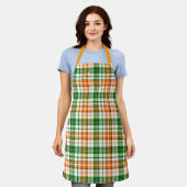 Weiß Orange Grün Kariertes Tartan Design  Schürze (Getragen)