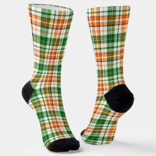 Weiß Orange Grün Kariertes Tartan Design  Socken