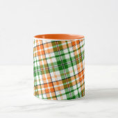 Weiß Orange Grün Kariertes Tartan Design Tasse (Zentrum)