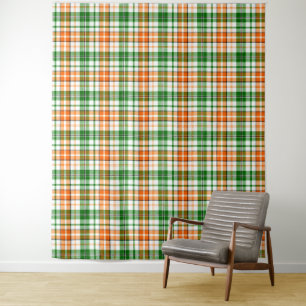 Weiß Orange Grün Kariertes Tartan Design Wandteppich