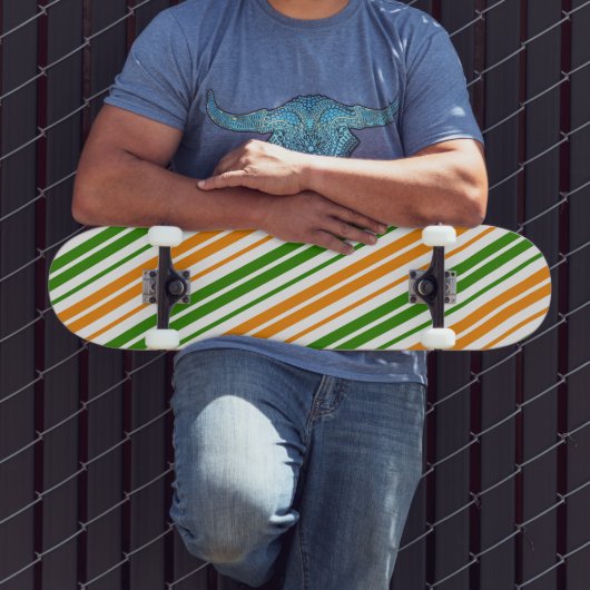 Weiß Orange Grün Vertikale Streifen Design Skateboard (Außenbereich 3)