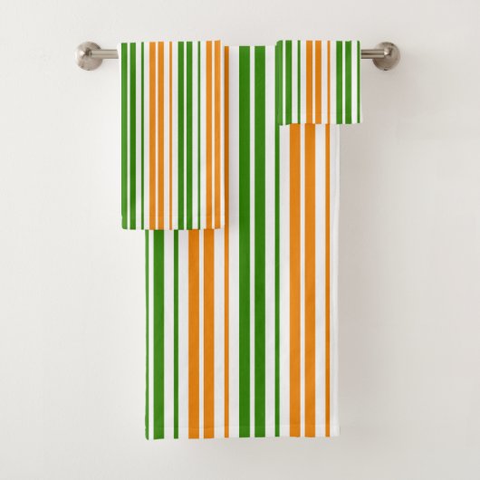Weiß Orange Grün Vertikales Streifendesign Badhandtuch Set (Insitu)