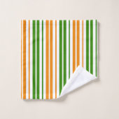 Weiß Orange Grün Vertikales Streifendesign Badhandtuch Set (Waschlappen)