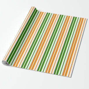 Weiß Orange Grün Vertikales Streifendesign Geschenkpapier