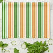 Weiß Orange Grün Vertikales Streifendesign Geschirrtuch (Gefaltet)
