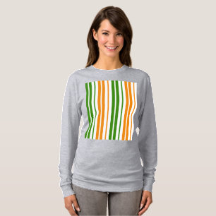 Weiß Orange Grün Vertikales Streifendesign T-Shirt