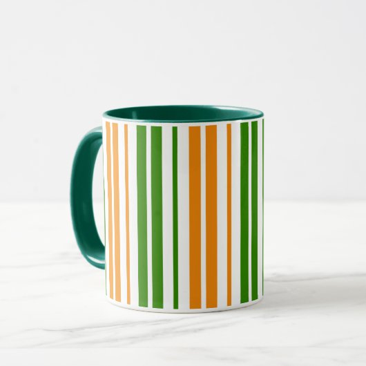 Weiß Orange Grün Vertikales Streifendesign Tasse (Vorderseite Links)