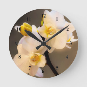 Weiß-Orchideen-Wanduhr Runde Wanduhr