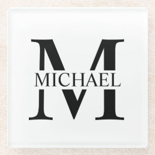 Weiß personalisiertes Monogramm und Name Glasuntersetzer