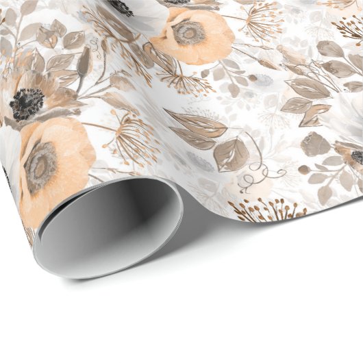 Weiß, pfirsichfarbene Blume, elegant Geschenkpapier (Rolleneckpunkt)