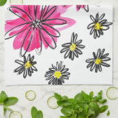 Weiß-Pink-Blume Geschirrtuch (Gefaltet)