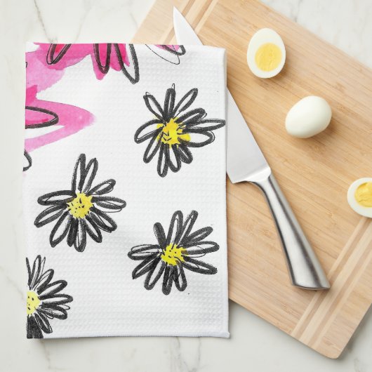 Weiß-Pink-Blume Geschirrtuch (Viertel Falte)