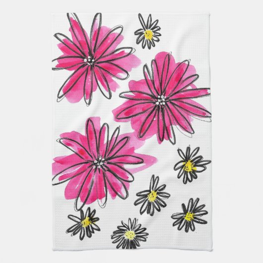 Weiß-Pink-Blume Geschirrtuch (Vertikal)