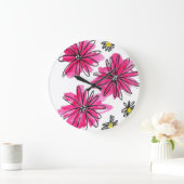 Weiß-Pink-Blume Große Wanduhr (Zuhause)