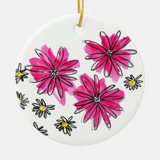 Weiß-Pink-Blume Keramik Ornament (Vorne)
