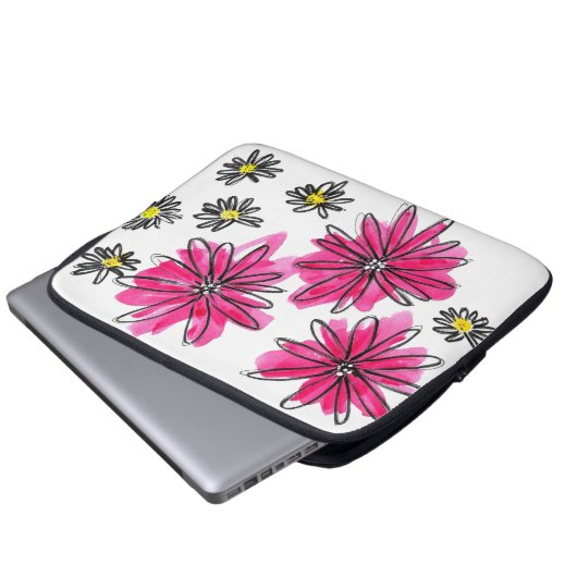 Weiß-Pink-Blume Laptopschutzhülle (Vorne Knopf)