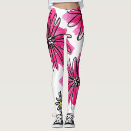 Weiß-Pink-Blume Leggings