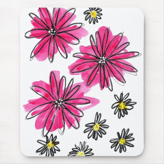 Weiß-Pink-Blume Mousepad (Vorne)