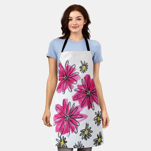 Weiß-Pink-Blume Schürze (Getragen)