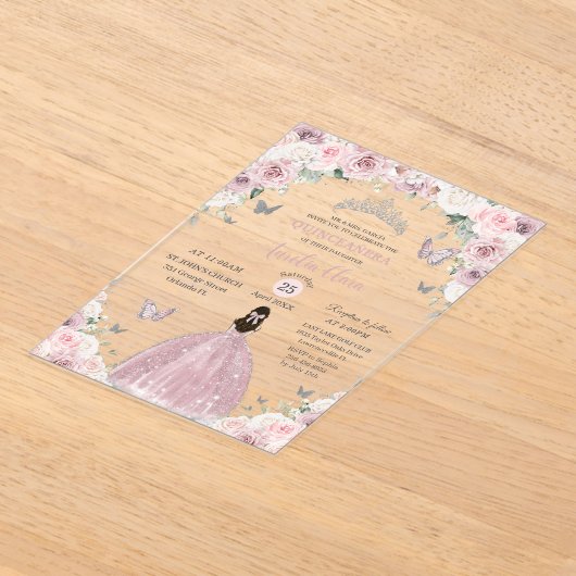 Weiß Pink, weißer Blumenrinde, Quinceañera XV 16 Acryleinladungen (Ablage )