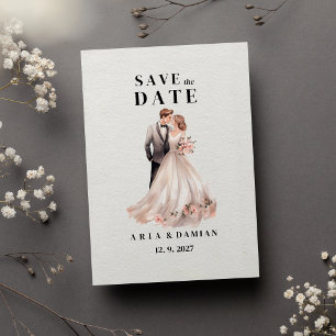 Weiß-pinkfarbenes Blumenpaar Foto Save the Date Einladung