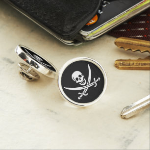 Weiß, Piratenflagge Calico Jack, Skull & Cutlass Anstecknadel