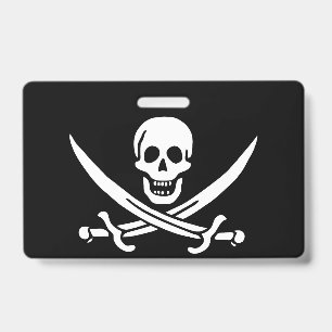 Weiß, Piratenflagge Calico Jack, Skull & Cutlass Ausweis