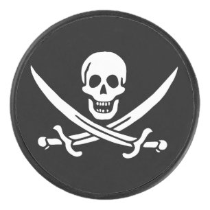 Weiß, Piratenflagge Calico Jack, Skull & Cutlass Eishockey Puck