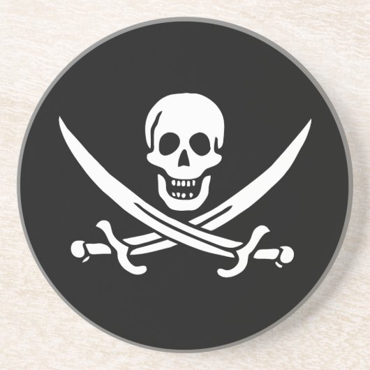Weiß, Piratenflagge Calico Jack, Skull & Cutlass Getränkeuntersetzer (Vorne)