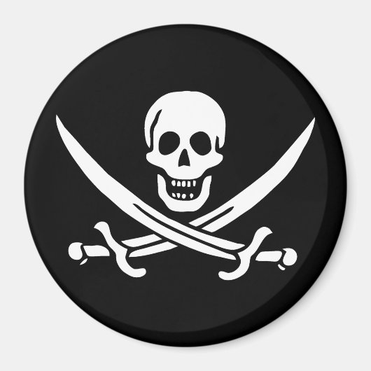 Weiß, Piratenflagge Calico Jack, Skull & Cutlass Magnet (Vorne)