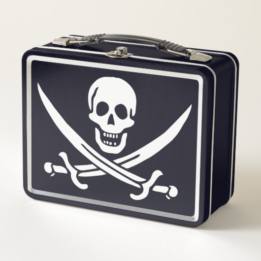 Weiß, Piratenflagge Calico Jack, Skull & Cutlass Metall Brotdose (Vorderseite)