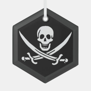 Weiß, Piratenflagge Calico Jack, Skull & Cutlass Ornament Aus Glas