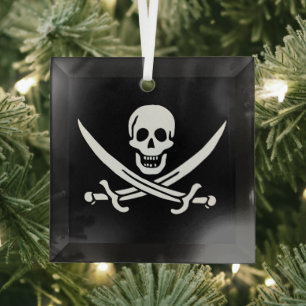 Weiß, Piratenflagge Calico Jack, Skull & Cutlass Ornament Aus Glas