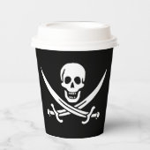 Weiß, Piratenflagge Calico Jack, Skull & Cutlass Pappbecher (Vorderseite)