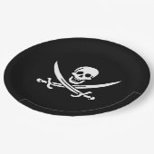 Weiß, Piratenflagge Calico Jack, Skull & Cutlass Pappteller (Schrägansicht)