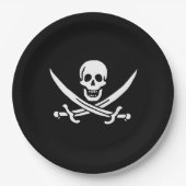 Weiß, Piratenflagge Calico Jack, Skull & Cutlass Pappteller (Vorderseite)