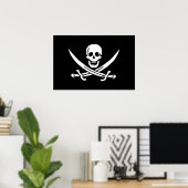 Weiß, Piratenflagge Calico Jack, Skull & Cutlass Poster (Heimbüro)