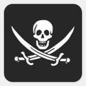 Weiß, Piratenflagge Calico Jack, Skull & Cutlass Quadratischer Aufkleber (Vorderseite)