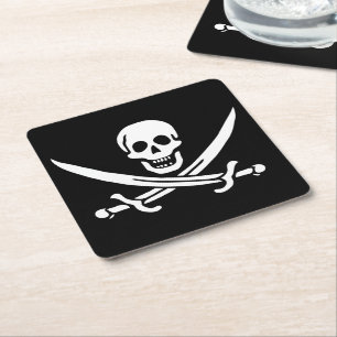 Weiß, Piratenflagge Calico Jack, Skull & Cutlass Rechteckiger Pappuntersetzer