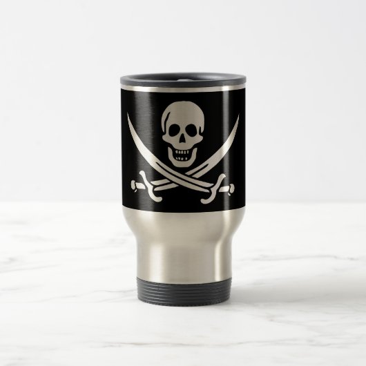 Weiß, Piratenflagge Calico Jack, Skull & Cutlass Reisebecher (Mittel)