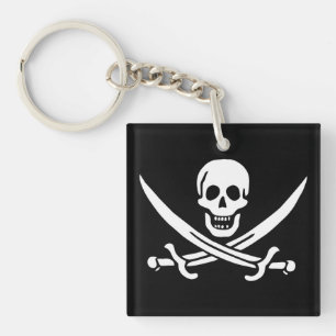 Weiß, Piratenflagge Calico Jack, Skull & Cutlass Schlüsselanhänger